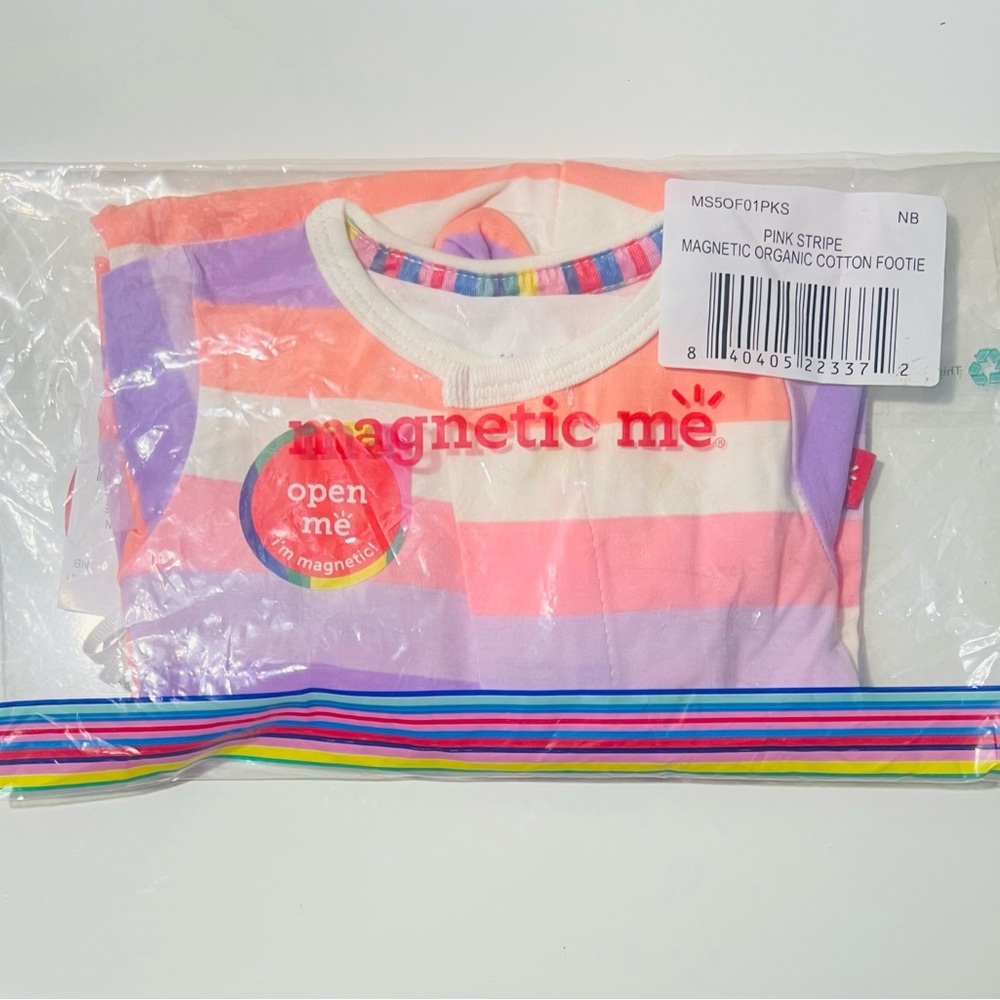 Magnetic Me Pink Stripe CloudStretch Magnetic Footie - Newborn